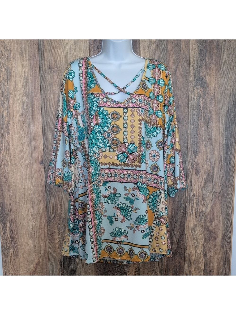 Voll Boho Floral Patchwork Tunic Blouse 1XL                  D272